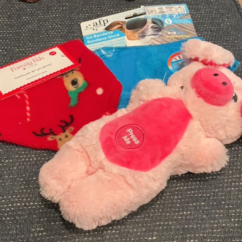 Pink Plush Press-Me Pig Toy for your dog..plus 2 bandannas